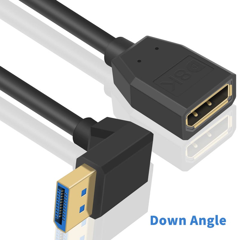 Poyiccot DisplayPort 1.4 Cable, 8K DisplayPort Extension Cable, 90 Degree Displayport 1.4 Extender Ultra HD DP to DP Extension Cable, up to 8K/60Hz, 4K/144Hz for Video/Audio, 15cm (Down Angle) - Image 2